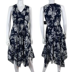 Just Taylor Womens Size 4 Blue Lace Eyelet Floral Handkerchieft Midi NEW Dress